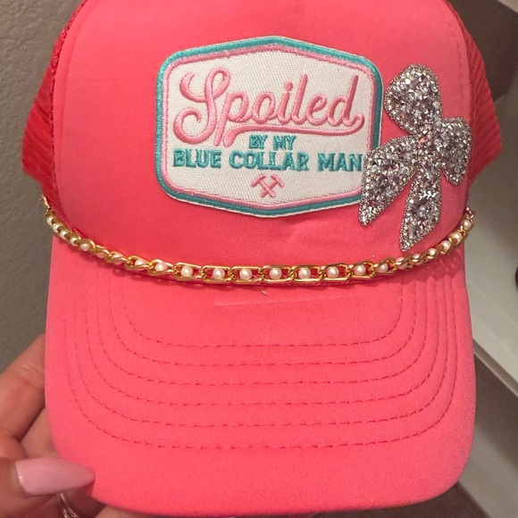 Other - Spoiled By My Blue Collar Man Trucker Hat Rhinestone  boutique Western festival